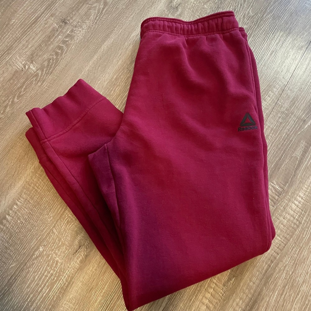 Reebok Mens Joggers XL Burgundy Red Cotton Blend Fleece Sweatpants REM224PA25